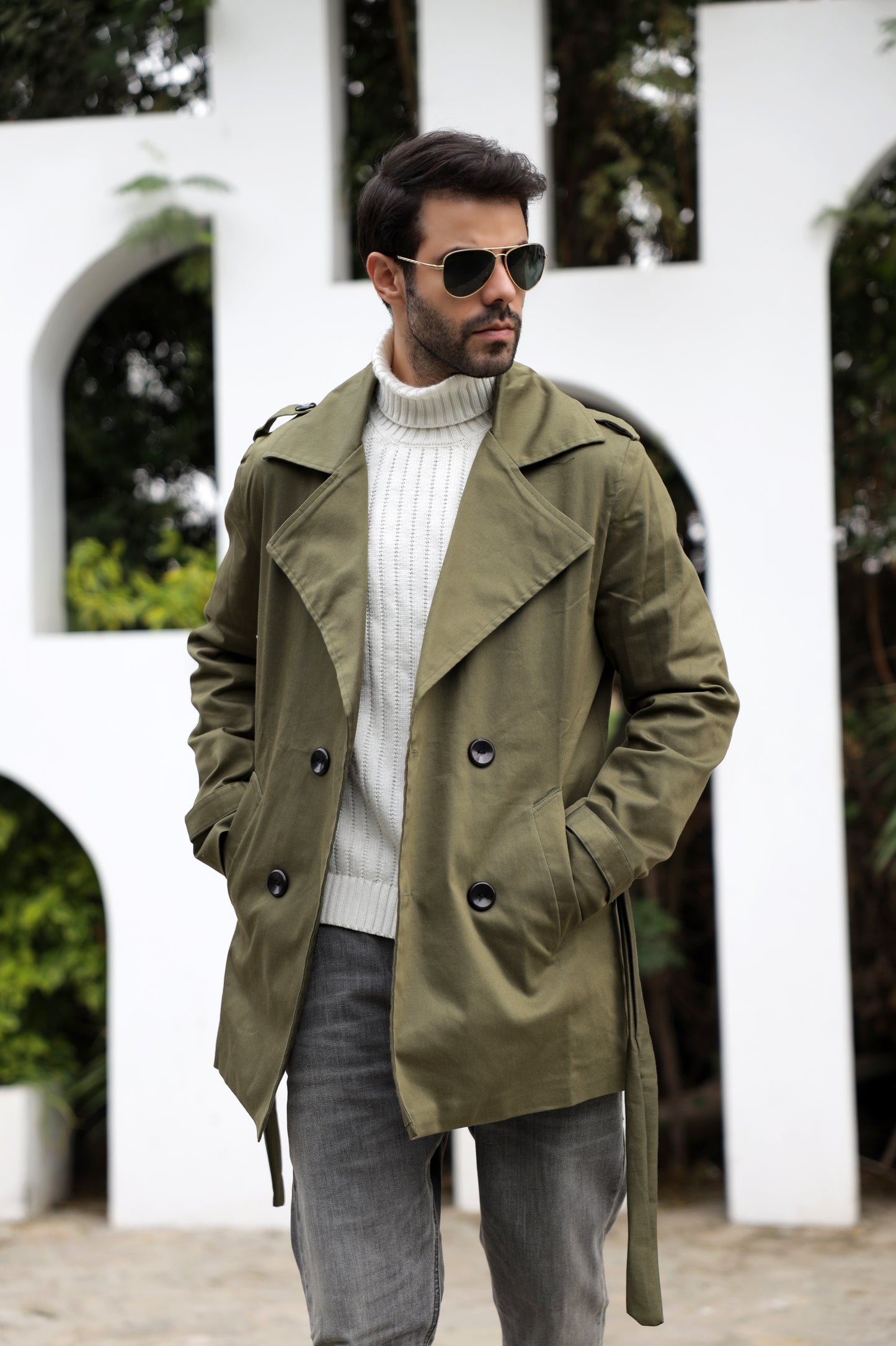Olive Green Gabardine Trench