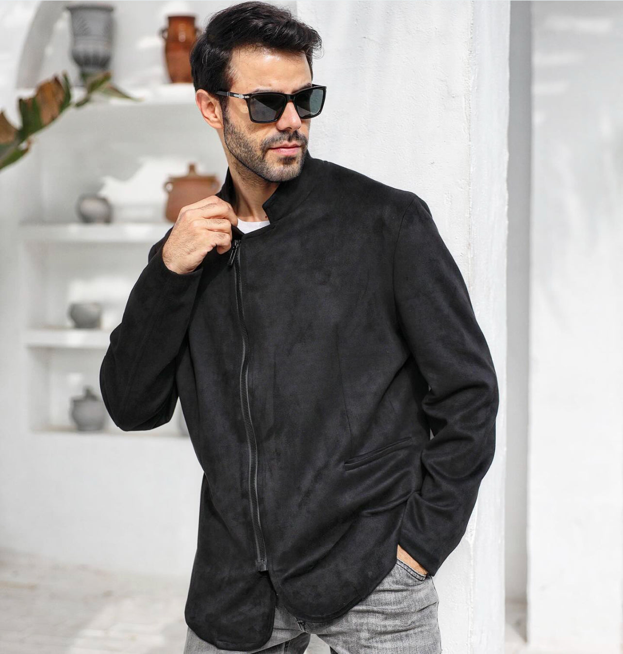 Zipper Collar Suede Blazer