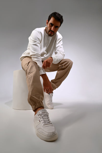 Beige Gabardine Cargo Pants