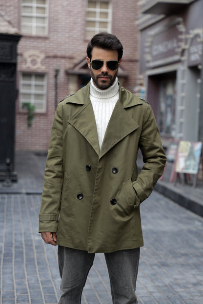 Olive Green Gabardine Trench