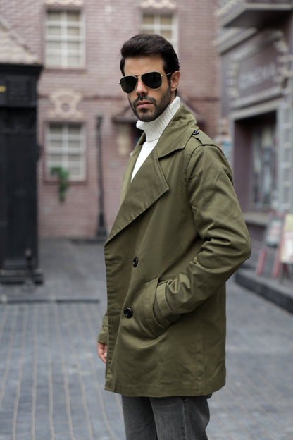 Olive Green Gabardine Trench