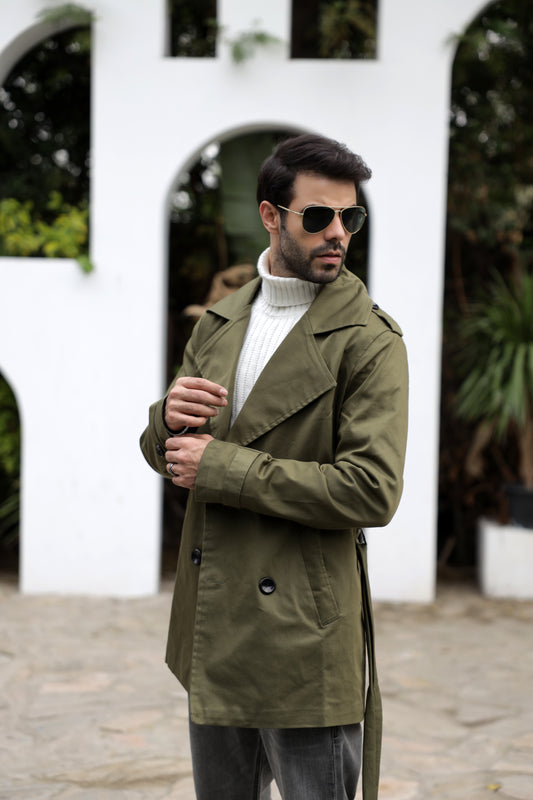 Olive Green Gabardine Trench