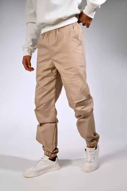 Beige Gabardine Cargo Pants