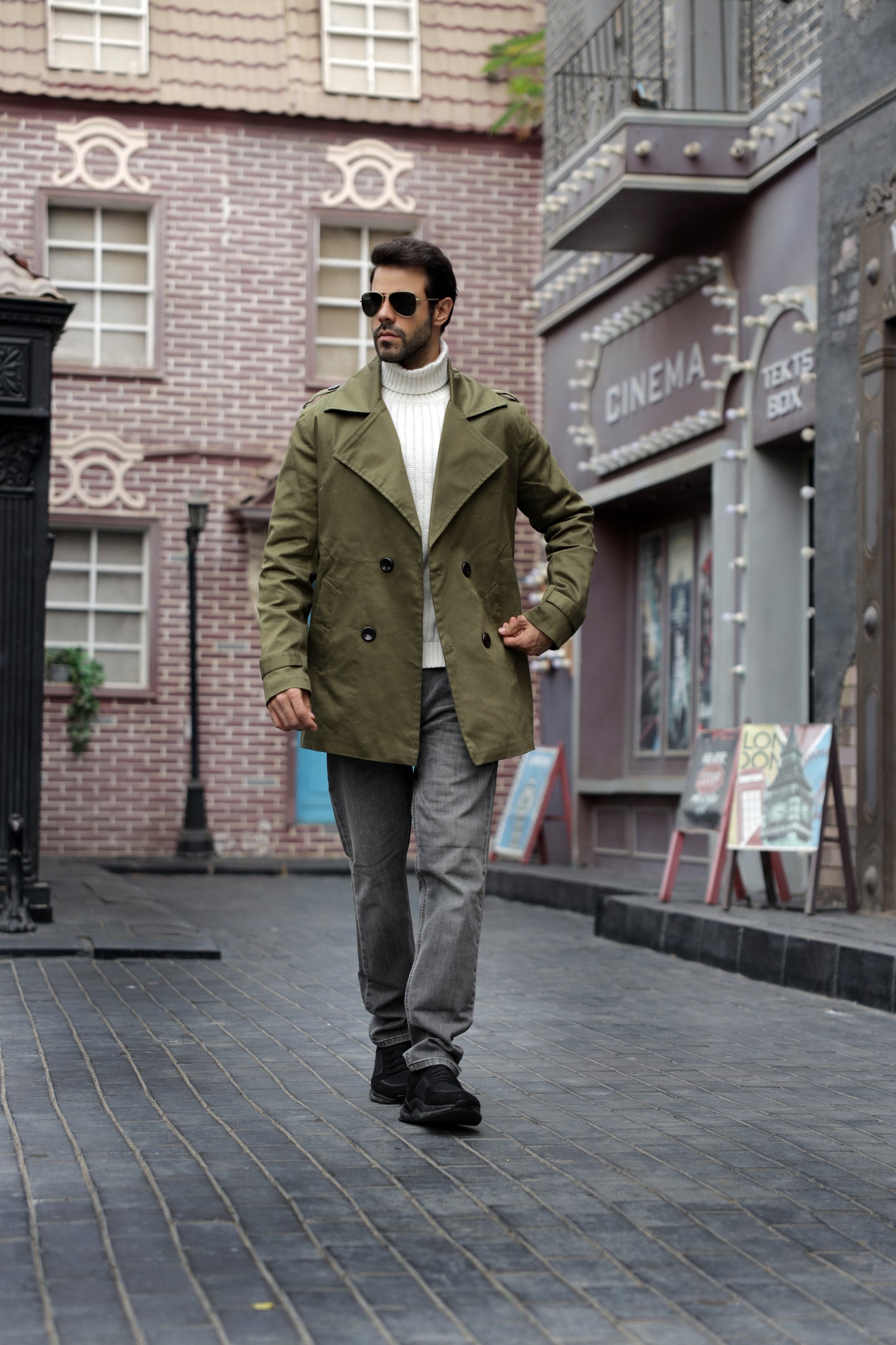 Olive Green Gabardine Trench