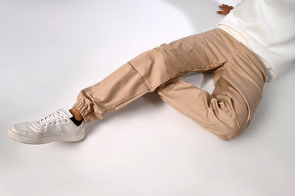 Beige Gabardine Cargo Pants