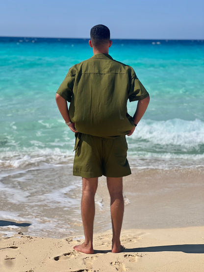 Olive Green Linen Shorts