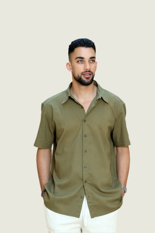 Olive Green Relaxed Fit Linen Shirt