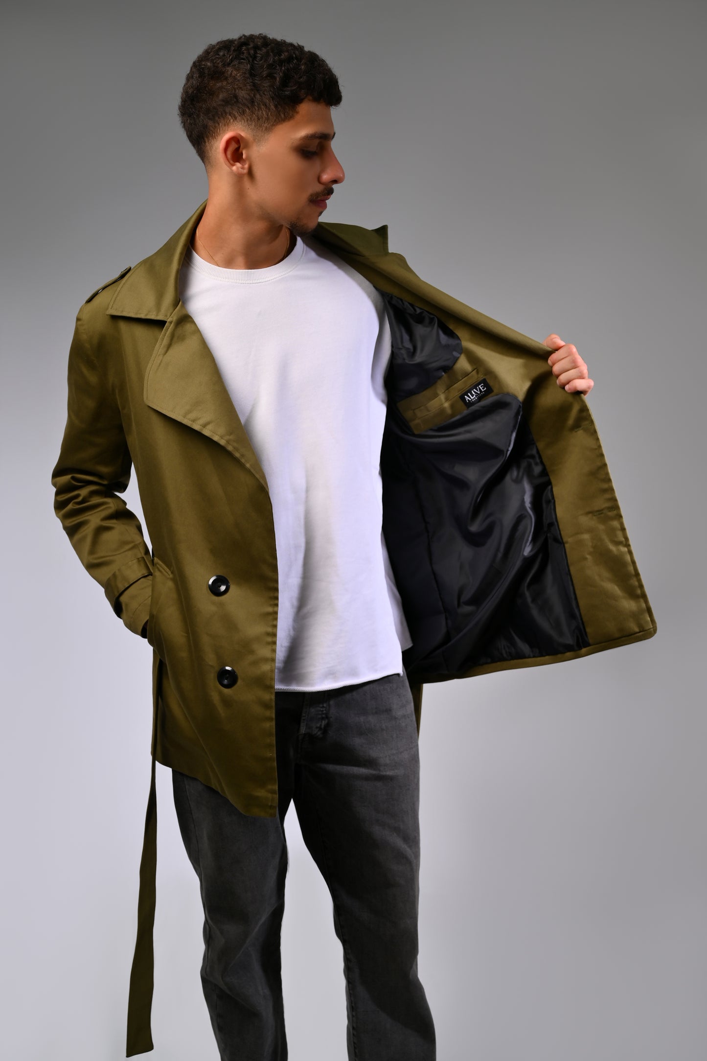 Olive Green Gabardine Trench