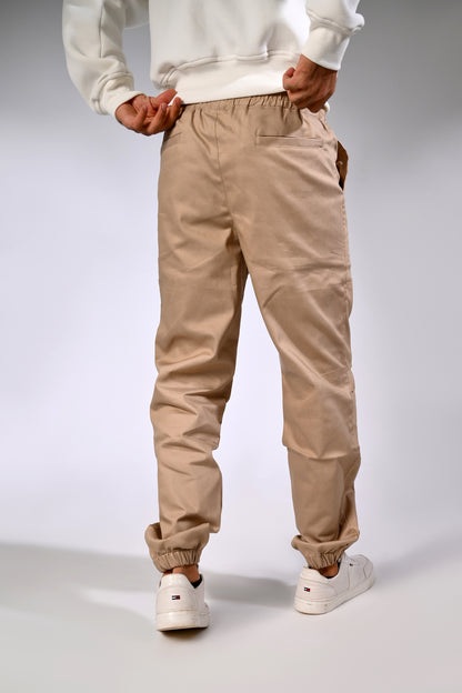 Beige Gabardine Cargo Pants