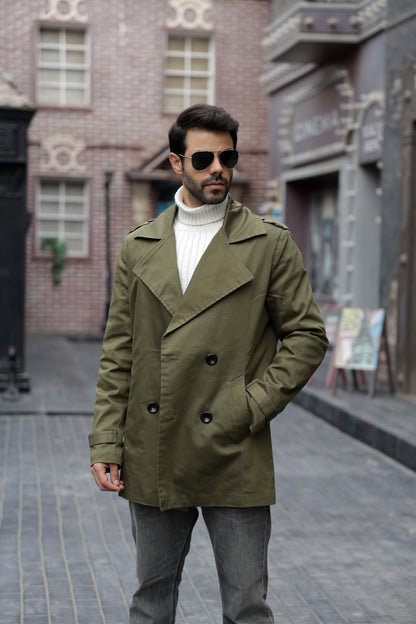 Olive Green Gabardine Trench