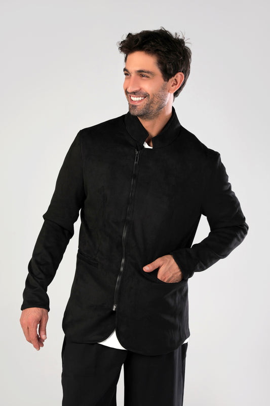 Zipper Collar Suede Blazer